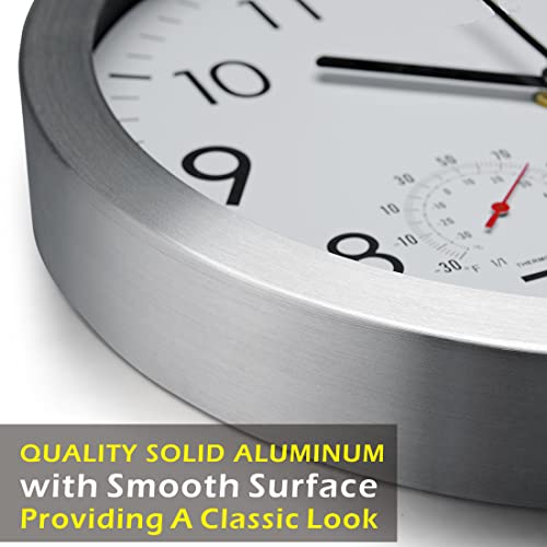 WOOPHEN 12 Inch Silent Non Ticking Wall Clock Sweep Movement Silver Aluminum Frame Glass Cover, for Office, Home…