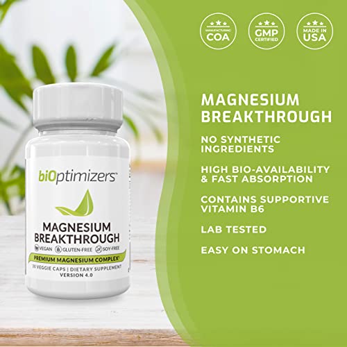 BiOptimizers - Magnesium Breakthrough Supplement 4.0 - Has 7 Forms of Magnesium: Glycinate, Malate, Citrate, and More - Natural Sleep and Brain Supplement - 30 Capsules