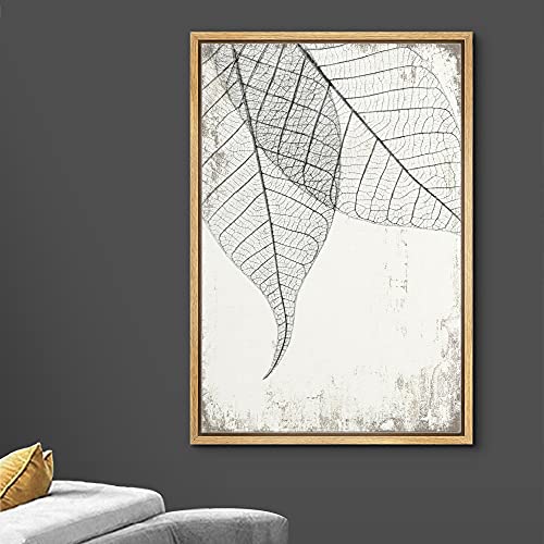 wall26 Framed Canvas Print Wall Art Transparent Black & White Leaves on Grunge Background Floral Nature Illustrations…