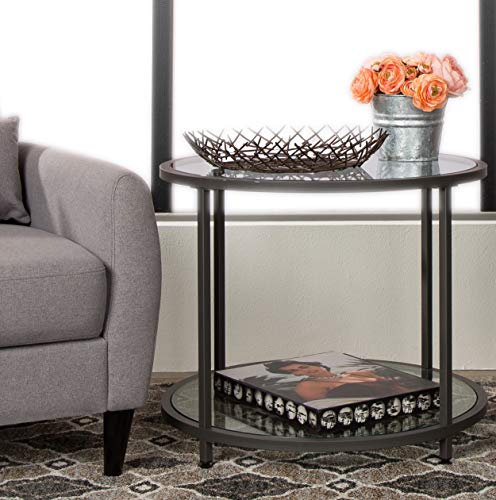 Studio Designs Home Camber Round Side Table End Table Glass Coffee Table In Pewter With Clear Glass, 71004