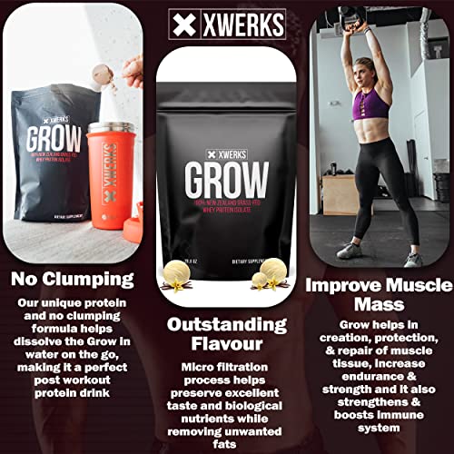 Xwerks Grow Vanilla Grass Fed Whey Protein Powder Isolate, Keto Friendly Cold Processed New Zealand Non-GMO All Natural…
