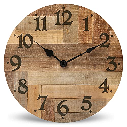 NIKKY HOME Rustic Farmhouse Wall Clock - 12 Inch Battery Operated Silent Non Ticking Vintage Wooden MDF Clock Home Decor…