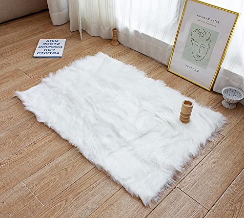 AOGU Soft Faux Rectangle Area Rug Indoor Chair Cover Seat Bedroom Floor Sofa Living Room 2 x 3 Feet White