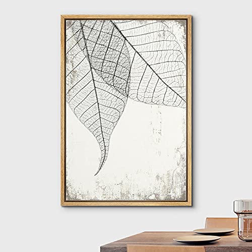 wall26 Framed Canvas Print Wall Art Transparent Black & White Leaves on Grunge Background Floral Nature Illustrations…