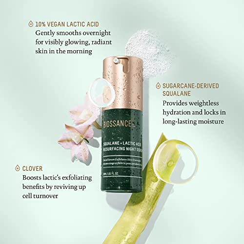 BIOSSANCE Squalane + Lactic Acid Resurfacing Night Serum. An Exfoliating AHA to Soften and Smooth Skin, Diminish Fine…