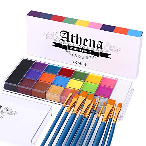 UCANBE Face Body Paint Set-Athena Painting Palette,10 Professional Artist Brush,Large Deep Pan Ideal for Halloween…