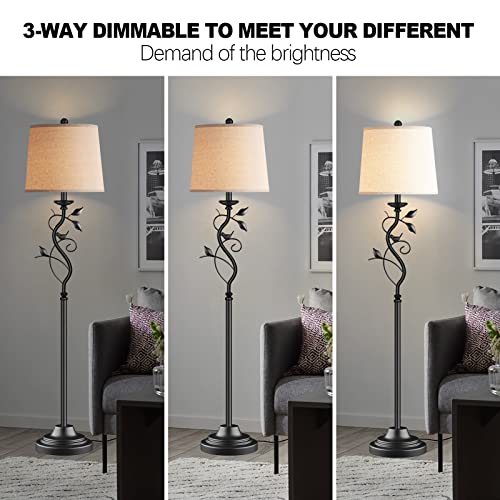 WIHTU 3-Way Dimmable LED Floor Lamps for Living Room, Little Bird Standing Lamp, Tall Lamp with Brown and Linen Shade…