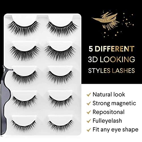 easbeauty 2020 Upgraded Magnetic Eyeliner and Eyelashes Kit, Magnetic Eyelashes with Eyeliner, False Lashes 5 Pairs with…