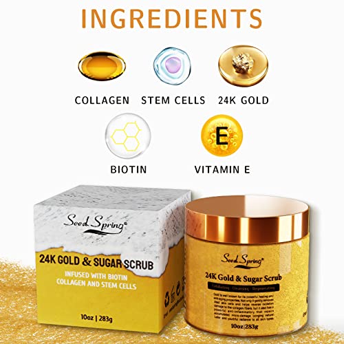 Seed Spring 24K Gold & Sugar Body Scrub - Exfoliating Body Scrub - Moisturizing & Deep Cleansing - Remove Dead Skins…