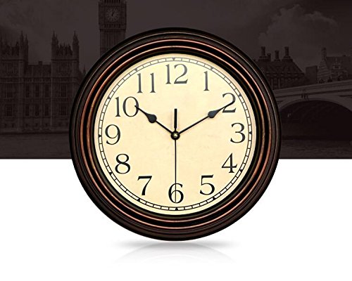 Bekith 12-Inch Round Classic Clock Retro Non Ticking Quartz Decorative Wall Clock for Living Room Kitchen Home Office