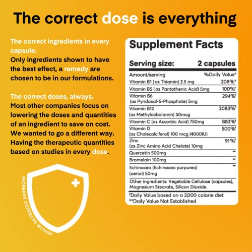 A Dose of Immunity Quercetin with Vitamin C and Zinc, Vitamin D, 500mg Quercetin Bromelain with Echinacea & B Vitamins…