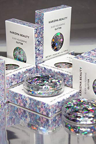 KARIZMA Holographic Silver Body Glitter. 10g Chunky Face Glitter, Hair Glitter, Eye Glitter and Body Glitter for Women…