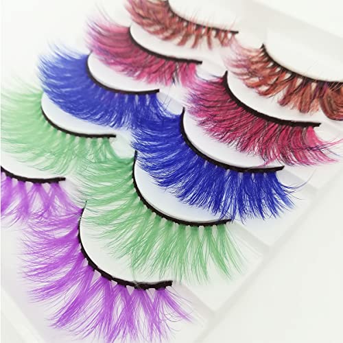 Colored Lashes With Comb Set 5 Pairs Colorful Eyelashes Halloween Easter Faux Mink Colored False Eye Lashes Long…
