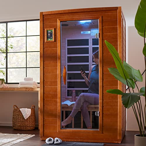 Dynamic Andora 2 Person Low EMF 6 Heating Panel Infrared Therapy Wood Dry Heat Sauna with MP3 Aux Connection for Home…