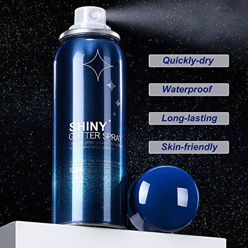 Shiny Glitter Spray, Hair and Body Glitter Spray, Quick-Drying Waterproof Long-Lasting Body Shimmery Spray for Prom…