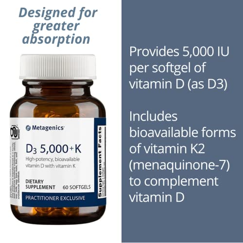 Metagenics Vitamin D3 5,000 IU with Vitamin K2 - Vitamin D Supplement for Healthy Bone Formation, Cardiovascular Health…