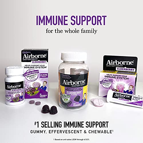 Airborne Elderberry + Zinc & Vitamin C Gummies For Adults, Immune Support Vitamin D & Zinc Gummies With Powerful…