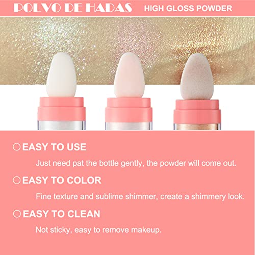 Body Glitter, Shimmer Face and Body Highlighter Powder with Sponge Head, High Gloss Fairy Glitter Sparkle Powder…