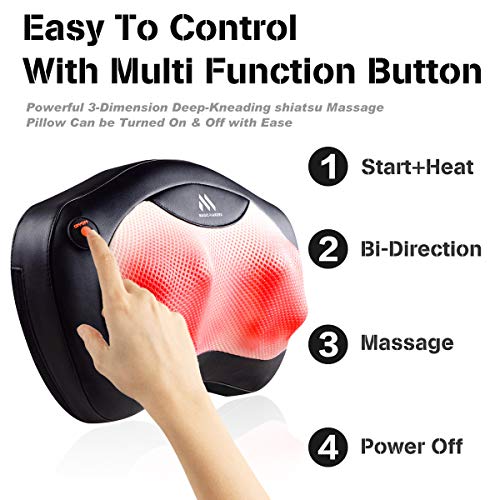 Shiatsu Neck and Back Massager - 8 Heated Rollers Kneading Massage Pillow for Shoulders, Lower Back, Calf, Legs, Foot…