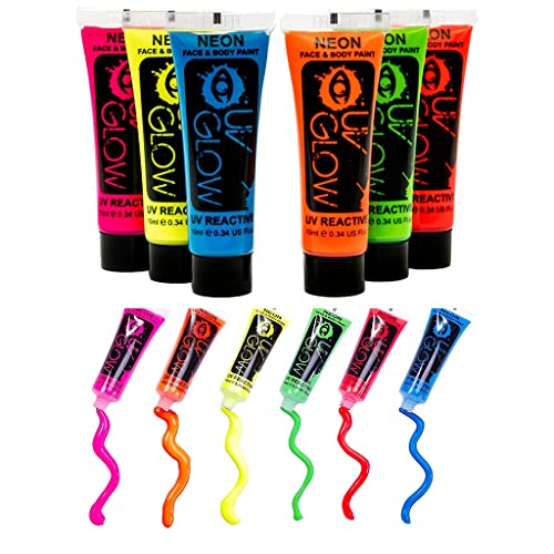 Quiet&Far Body Paint Set with tubes 24 x 25 ml / 1 fl oz Neon Glow in the dark paint face paint Blacklight Reactive…