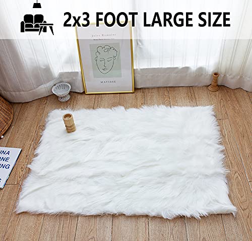 AOGU Soft Faux Rectangle Area Rug Indoor Chair Cover Seat Bedroom Floor Sofa Living Room 2 x 3 Feet White