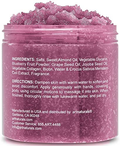 Blueberry Body Scrub - Moisturizing Almond Oil, Collagen, Biotin Stem Cell & Nourishing Body Oils - Exfoliating Salt…