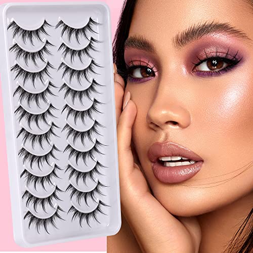 Manga Lashes Spiky Anime False Eyelashes with Clear Band Natural Look Fluffy Wispy 3D Faux Mink Lashes for Cosplay…