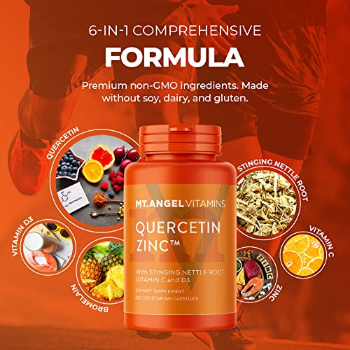 Quercetin Zinc Bromelain Supplement – Immune Support - 500mg Quercetin with Vitamins C and Zinc & D3 – Immunity Booster…