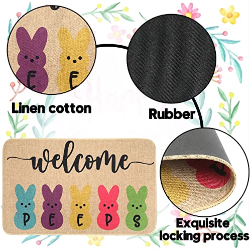 Erweicet Welcome Peeps Easter Rabbits Elegant Decorative Doormat, Seasonal Spring Easter Holiday Low-Profile Floor Mat…