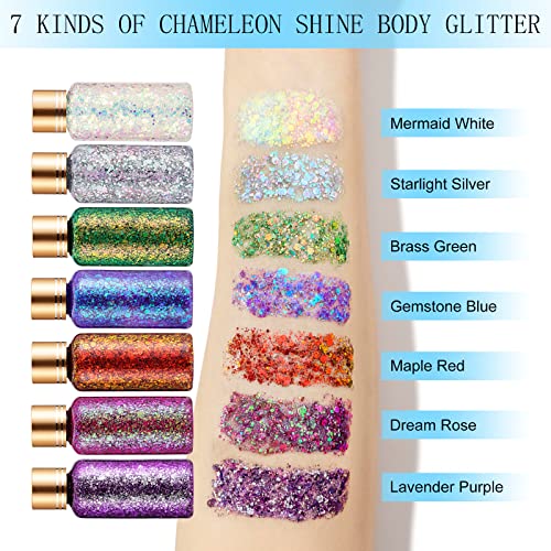 Holographic Body Glitter Gel for Face, Body, Nail, Super Long Lasting Waterproof Quick Dry Liquid Chunky Glitter…