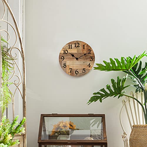 NIKKY HOME Rustic Farmhouse Wall Clock - 12 Inch Battery Operated Silent Non Ticking Vintage Wooden MDF Clock Home Decor…