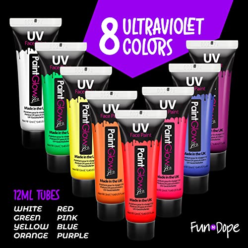 UV Body Paint and Face Paint - 8 Colors - Blacklight Reactive Paints - Body Makeup Glows In the Dark for Black Light…