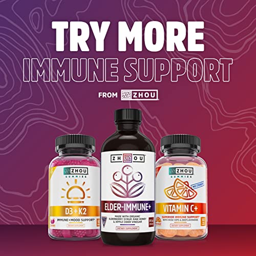 Zhou Nutrition Elder-Mune Sambucus Elderberry Gummies with Zinc and Vitamin C for Kids & Adults (Age 4+) Immune Support…