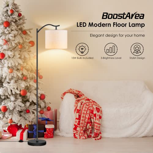 BoostArea Floor Lamp for Living Room,15W LED Arched Floor Lamp,Tall Modern Standing Lamp with Linen Shade,3 Brightness…