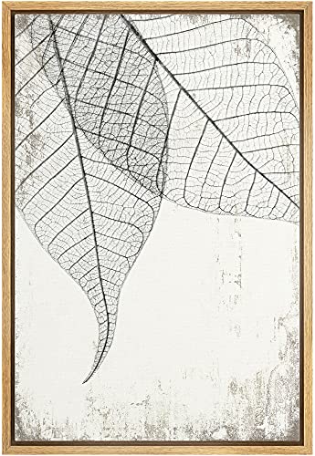 wall26 Framed Canvas Print Wall Art Transparent Black & White Leaves on Grunge Background Floral Nature Illustrations…