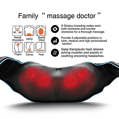 Shiatsu Back Shoulder and Neck Massager with Heat, Electric Deep Tissue 4D Kneading Massage for Shoulder, Back and Neck…