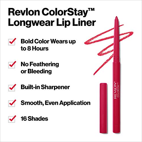Lip Liner by Revlon, Colorstay Face Makeup with Built-in-Sharpener, Longwear Rich Lip Colors, Smooth Application, 630…