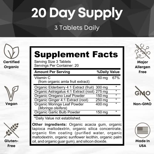 OrganicBolt USDA Organic Immune Support Supplement, High Potency 7-in-1 Immunity Booster Tablets with Vitamin C…