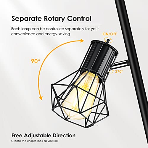 BoostArea Industrial Floor Lamp,Standing Lamp,Farmhouse Tree Floor Lamp with 3pcs 6W Edison Bulbs,Free Adjustable Cage…