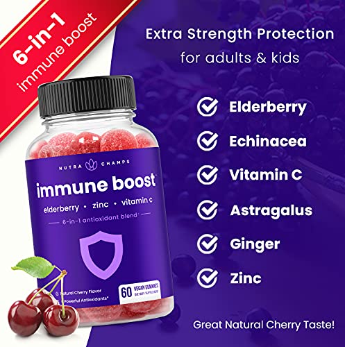 Immune Support Gummies | Powerful Blend of Elderberry, Vitamin C, Zinc, Echinacea, Astragalus Root & Ginger | Immune…