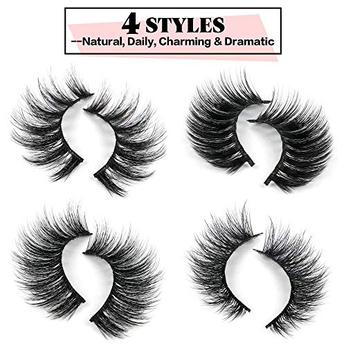 JIMIRE 20 Pairs False Eyelashes 4 Styles Fluffy Eyelashes Pack 3D Volume Faux Mink Lashes Packs