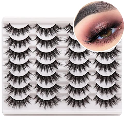 Losha Eyelashes Natural Look Faux Mink Lashes Pack Handmade Fluffy False Eyelashes 14 Pairs Cat Eye Lashes
