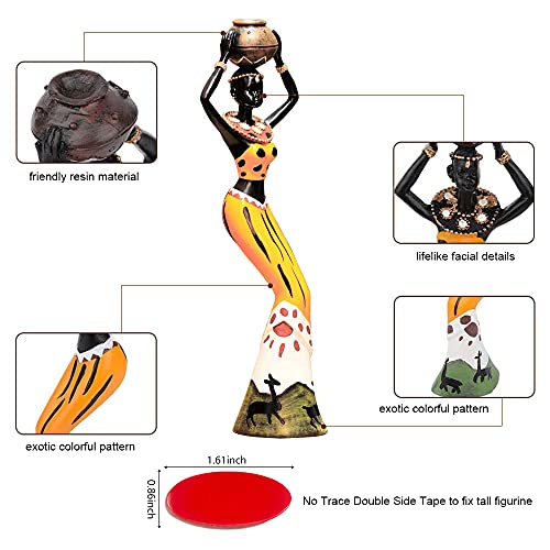 3 Pack African Sculpture,7.5" Women Figure Girls Tribal Lady Figurine Statue Decor Collectible Art Piece Human Decorative Home Black Figurines Creative Vintage Gift Crafts Dolls Ornaments