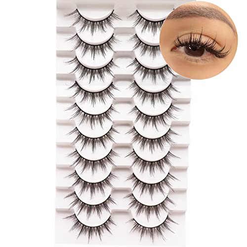 Losha Manga Lashes Fluffy Faux Mink Lashes Natural Look 10 Pairs Asian False Eyelashes Pack Look Like Individual…