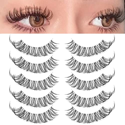 DSLONG Cat Eye Lashes Looks Like Eyelash Extensions, Russian Strip Lashes Clear Band Natural Look Wispy Lashes, D Curl…