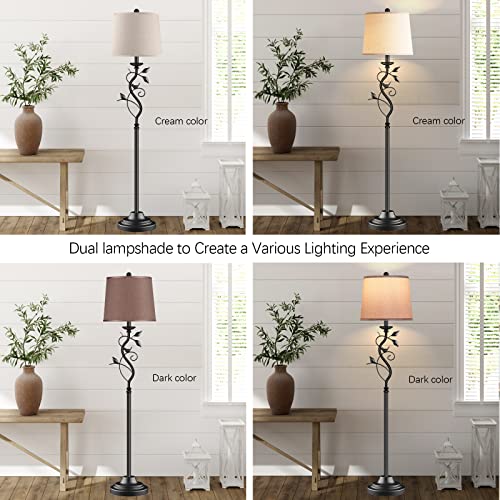 WIHTU 3-Way Dimmable LED Floor Lamps for Living Room, Little Bird Standing Lamp, Tall Lamp with Brown and Linen Shade…