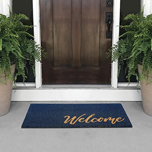 mDesign Non-Slip Rectangular Coir and Rubber Entryway Welcome Doormat with Natural Fibers for Indoor or Outdoor Use…