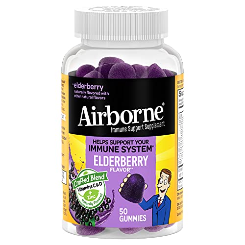 Airborne Elderberry + Zinc & Vitamin C Gummies For Adults, Immune Support Vitamin D & Zinc Gummies With Powerful…