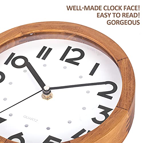 BEW Small Wall Clock, 8 Inch Silent Retro Wooden Wall Clock, Decorative Wood Wall Clock for Kitchen, Bedroom, Living…