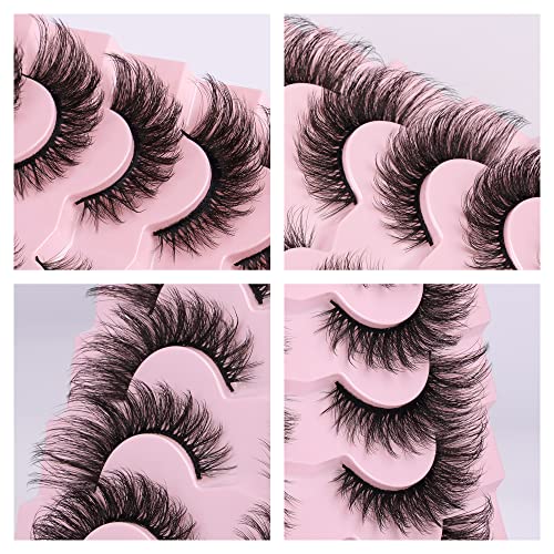 Cat Eye Fake Lashes Dramatic False Eyelashes Faux Mink Lashes Extension Wispy Fluffy Natural Look 7 Pairs Pack Fox Eye…